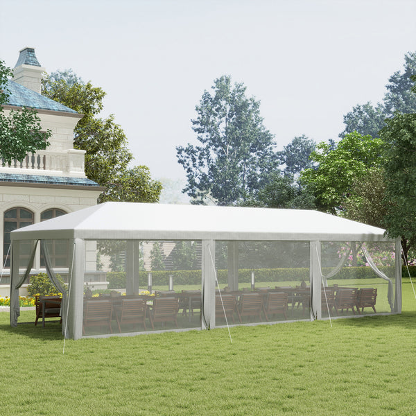 Outsunny 10' x 28' Party Tent, Outdoor Wedding Canopy & Gazebo with Removable Sidewalls, Shade Shelter for Events, BBQs, White