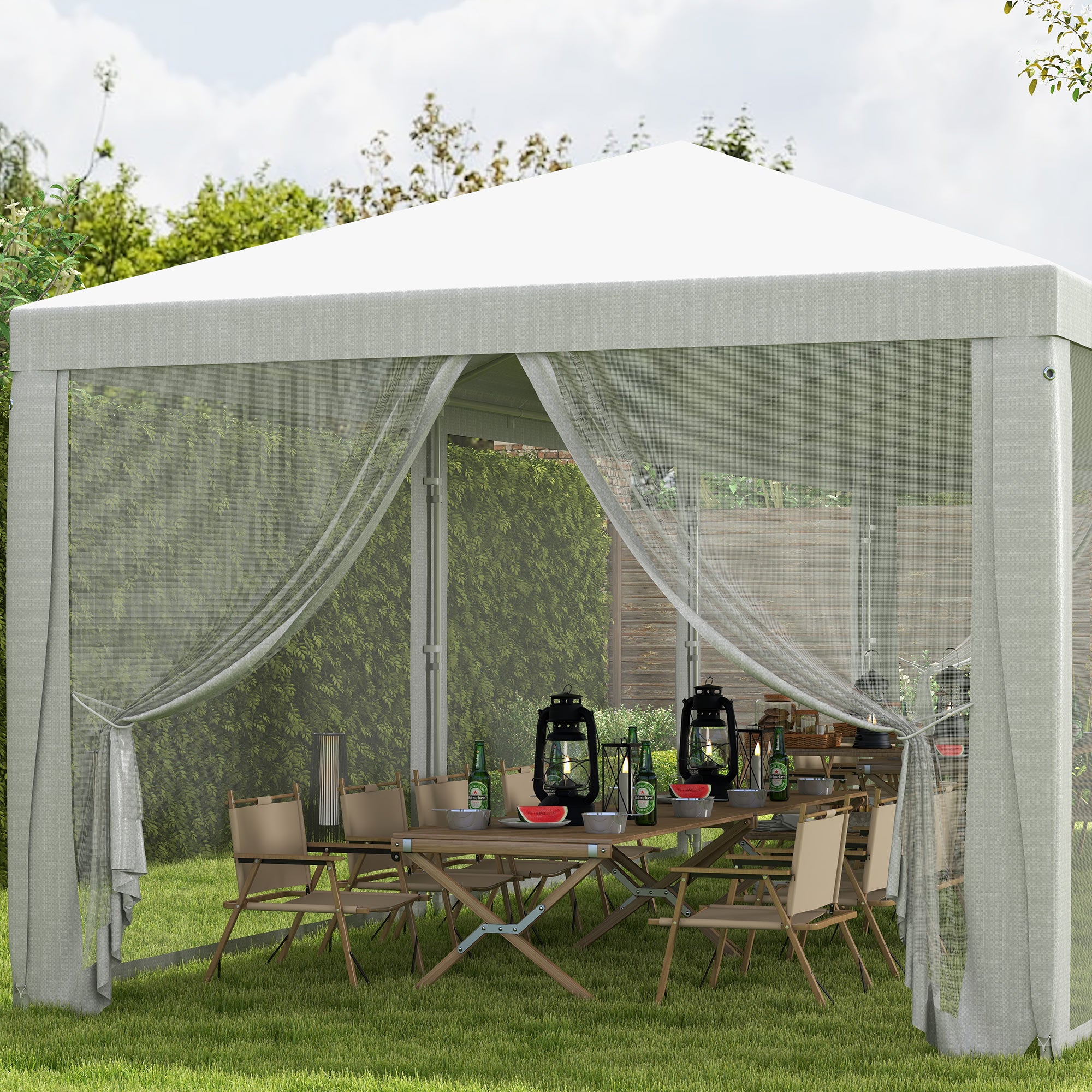 tent canopy gazebo Outsunny 10' x 28' Party Tent, Wedding Canopy with Removable Sidewalls, Shade Shelter, White