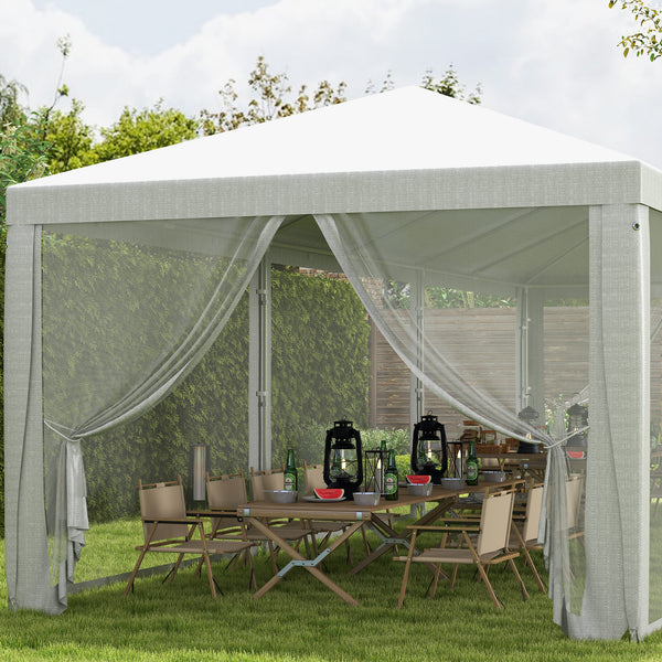 Outsunny 10' x 28' Party Tent, Outdoor Wedding Canopy & Gazebo with Removable Sidewalls, Shade Shelter for Events, BBQs, White