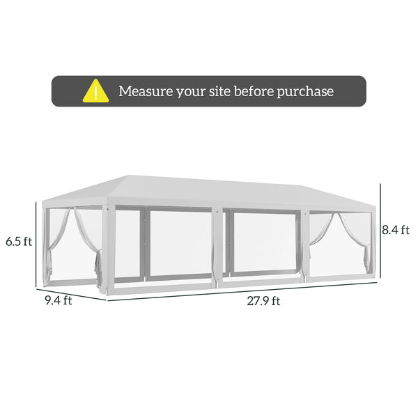 Outsunny 10' x 28' Party Tent, Outdoor Wedding Canopy & Gazebo with Removable Sidewalls, Shade Shelter for Events, BBQs, White