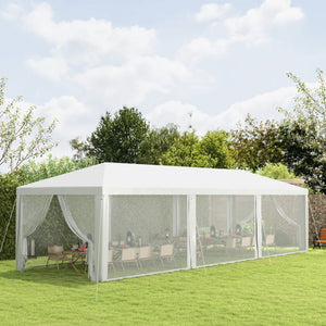 Outsunny 10' x 28' Party Tent, Outdoor Wedding Canopy & Gazebo with Removable Sidewalls, Shade Shelter for Events, BBQs, White