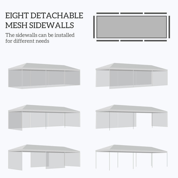 Outsunny 10' x 28' Party Tent, Outdoor Wedding Canopy & Gazebo with Removable Sidewalls, Shade Shelter for Events, BBQs, White