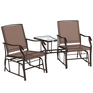 Outdoor Glider Chairs with Coffee Table, Patio 2-Seat Rocking Chair Swing Loveseat with Breathable Sling for Backyard, Garden, and Porch, Coffee Brown