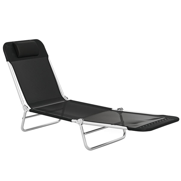 Folding Chaise Lounge Chair, Pool Sun Tanning Chair, Outdoor Lounge Chair with Reclining Back, Breathable Mesh Seat, Headrest for Beach, Yard, Patio, Black
