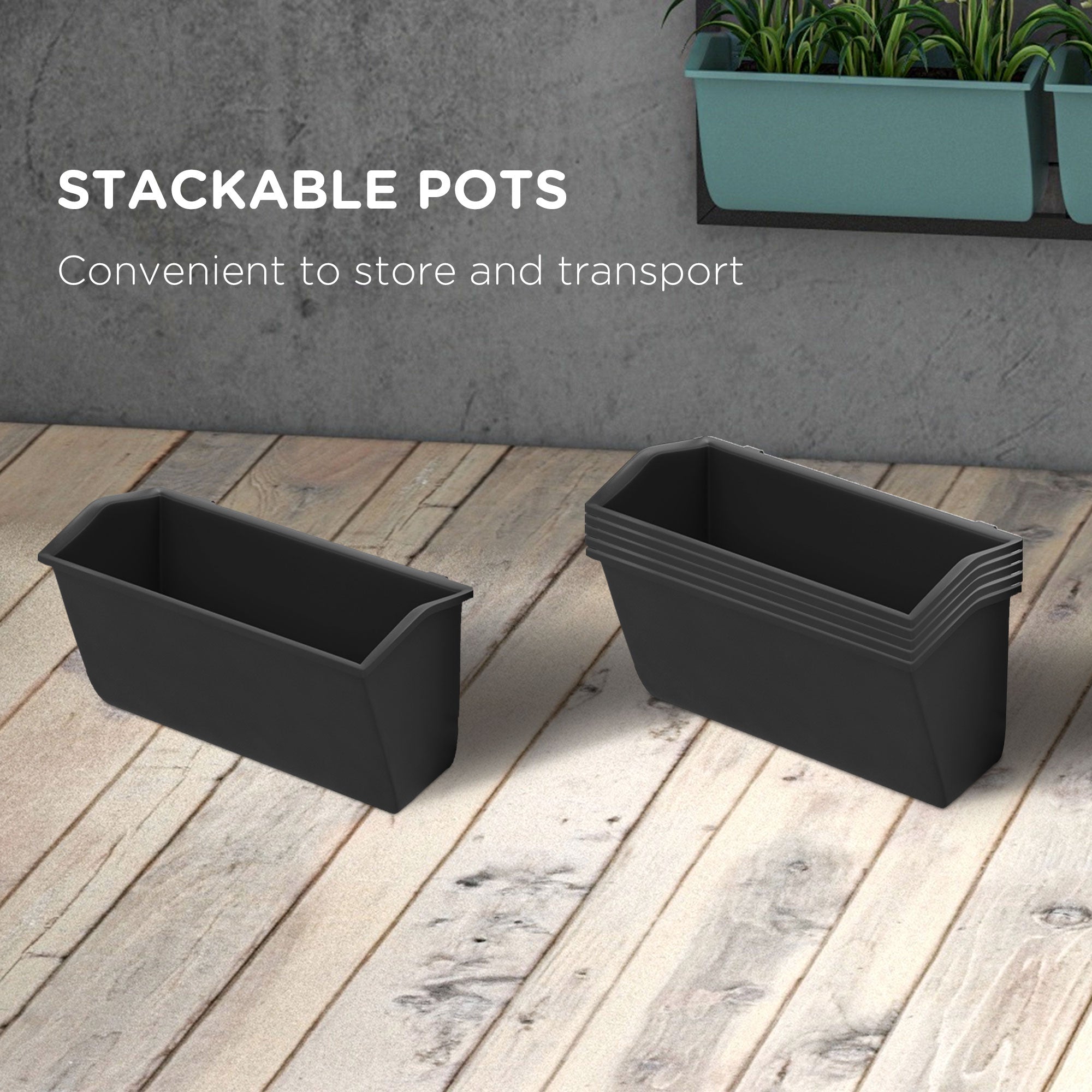 plant pots for walls outside Outsunny Wall Planter with 6 Pots, 3-Tier Design, Black, Ideal for Flowers and Vegetables, Enhances Garden Space