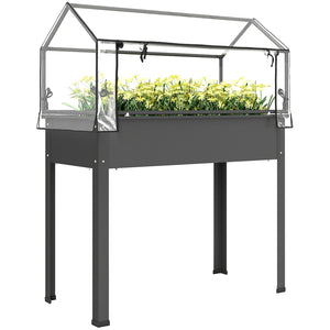 Raised Garden Bed with Greenhouse Cover, Elevated Planter Box with Legs and Drainage Hole for Vegetables Flowers Herbs, 39.4" x 18.9" x 48.8", Dark Gray