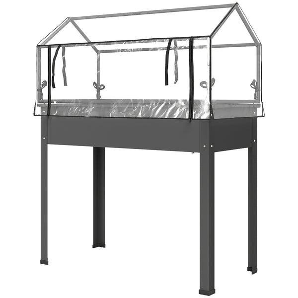 Raised Garden Bed with Greenhouse Cover, Elevated Planter Box with Legs and Drainage Hole for Vegetables Flowers Herbs, 39.4" x 18.9" x 48.8", Dark Gray