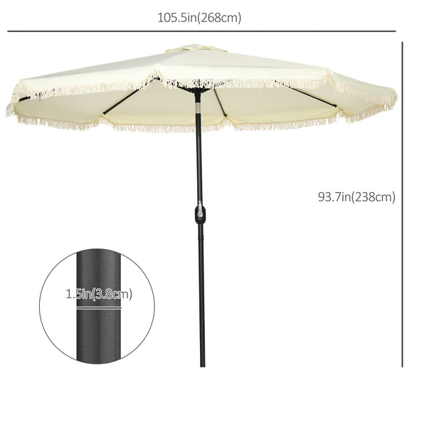 Outsunny 9ft Patio Umbrella with Push Button Tilt and Crank, Ruffled Outdoor Market Table Umbrella with Tassles and 8 Ribs, for Garden, Deck, Pool, Cream White