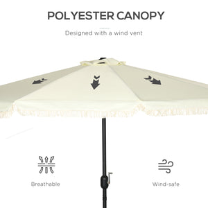 Outsunny 9ft Patio Umbrella with Push Button Tilt and Crank, Ruffled Outdoor Market Table Umbrella with Tassles and 8 Ribs, for Garden, Deck, Pool, Cream White