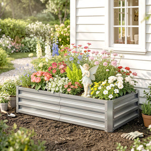 Galvanized Raised Garden Bed, 4' x 2' x 1' Metal Planter Box, for Growing Vegetables, Flowers, Herbs, Succulents, Silver