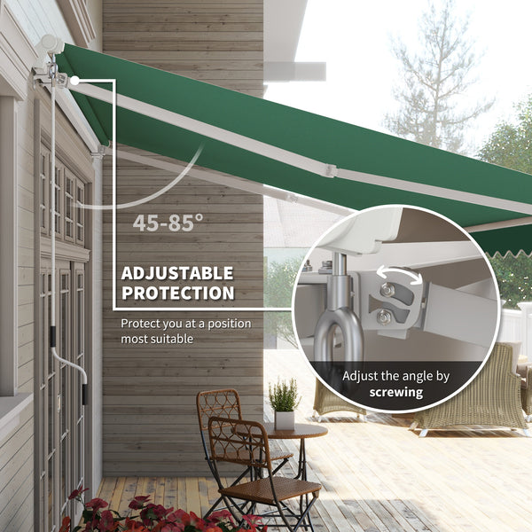 Outsunny 12' x 10' Retractable Awning Patio Awnings Sun Shade Shelter with Manual Crank Handle, 280g/m² UV & Water-Resistant Fabric and Aluminum Frame for Deck, Balcony, Yard, Green