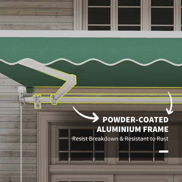 Outsunny 12' x 10' Retractable Awning Patio Awnings Sun Shade Shelter with Manual Crank Handle, 280g/m² UV & Water-Resistant Fabric and Aluminum Frame for Deck, Balcony, Yard, Green