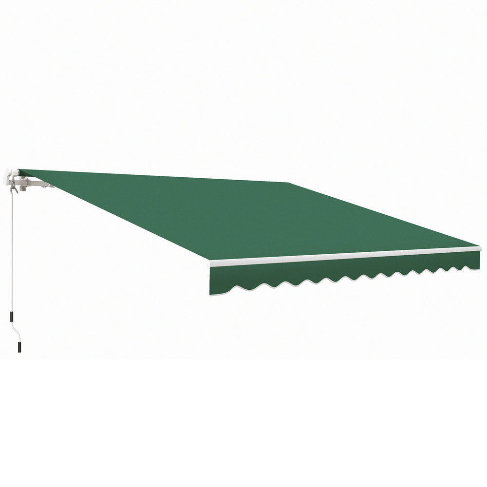 Outsunny 12' x 10' Retractable Awning Patio Awnings Sun Shade Shelter with Manual Crank Handle, 280g/m² UV & Water-Resistant Fabric and Aluminum Frame for Deck, Balcony, Yard, Green