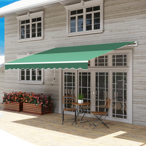 Outsunny 12' x 10' Retractable Awning Patio Awnings Sun Shade Shelter with Manual Crank Handle, 280g/m² UV & Water-Resistant Fabric and Aluminum Frame for Deck, Balcony, Yard, Green