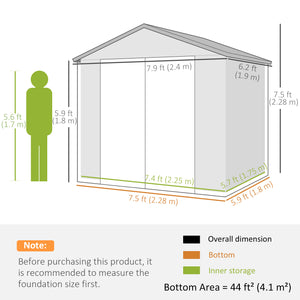 8 x 6ft Plastic Garden Storage Shed with Foundation Kit, Polypropylene Outdoor Storage Tool House with Ventilation Slots and Lockable Door, Cream White