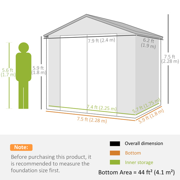 8 x 6ft Plastic Garden Storage Shed with Foundation Kit, Polypropylene Outdoor Storage Tool House with Ventilation Slots and Lockable Door, Cream White