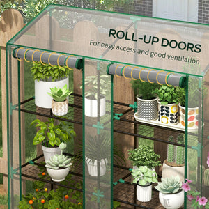 Lean-to Greenhouse with 3 Tier Shelves, 56.3" x 18.1" x 59.4" Portable Small Greenhouse with 2 Roll-Up Zippered Doors, Transparent Plastic Cover, for Indoor Outdoor Garden Backyard, Clear