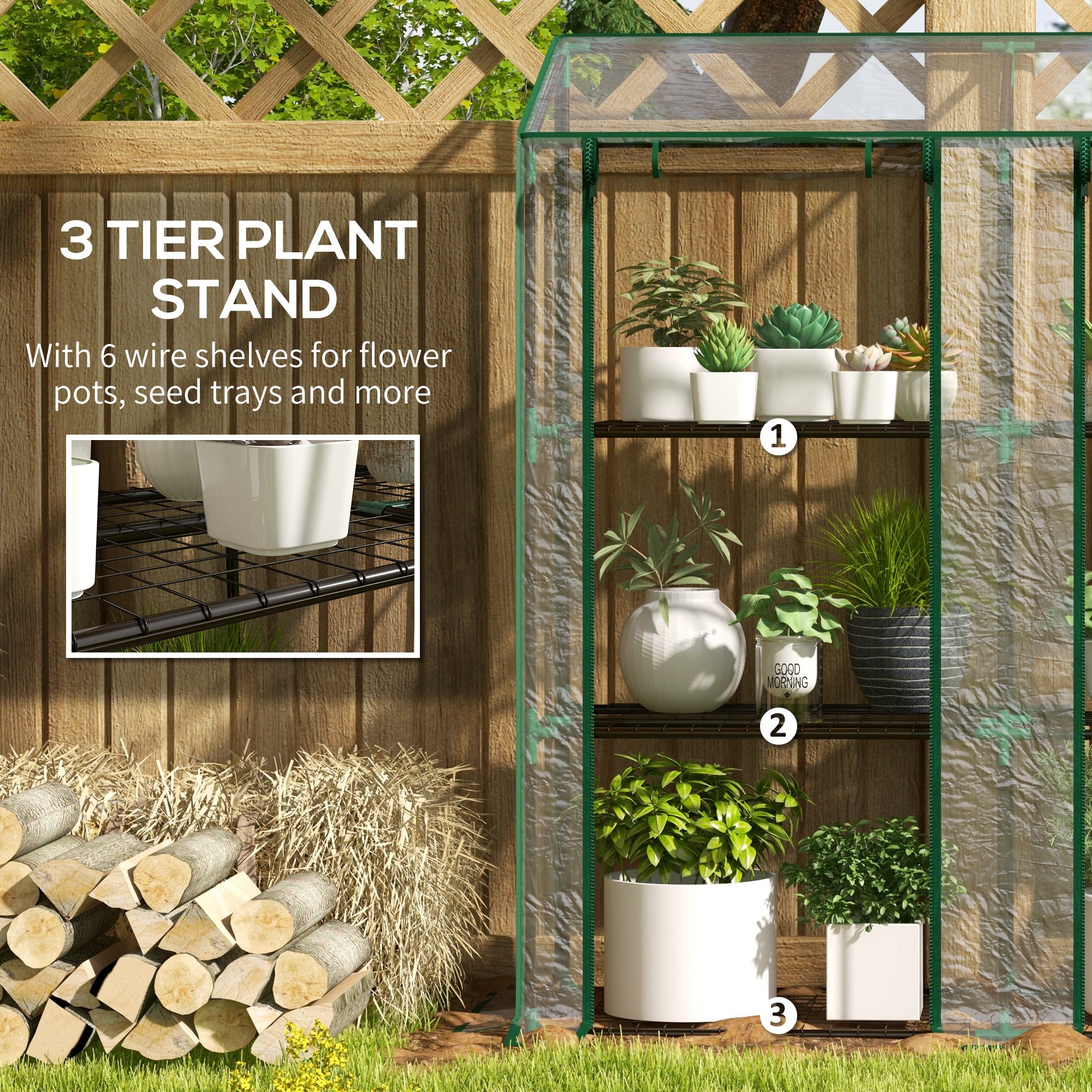 gardman hi lo plant hanger Lean-to Greenhouse with 3 Tier Shelves, Portable Greenhouse with PE Cover, 2 Roll-Up Doors, 56.7" x 18.9" x 59.8" CoSoTower