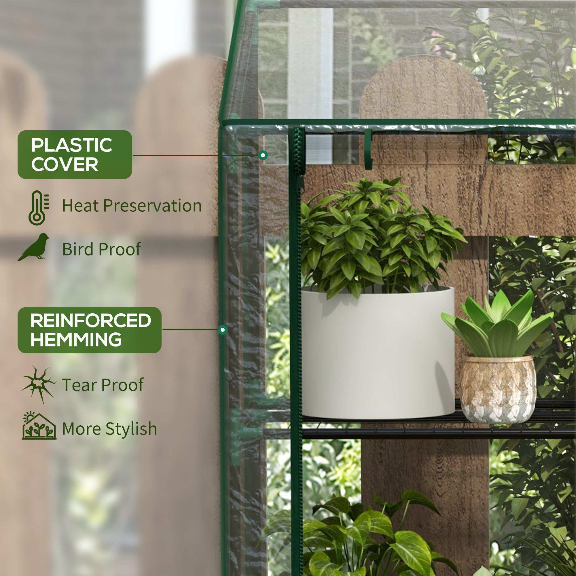 plastic outdoor shelves for plants Lean-to Greenhouse with 3 Tier Shelves, Portable Greenhouse with PE Cover, 2 Roll-Up Doors, 56.7" x 18.9" x 59.8" CoSoTower