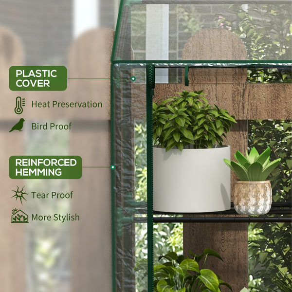 Lean-to Greenhouse with 3 Tier Shelves, 56.3" x 18.1" x 59.4" Portable Small Greenhouse with 2 Roll-Up Zippered Doors, Transparent Plastic Cover, for Indoor Outdoor Garden Backyard, Clear