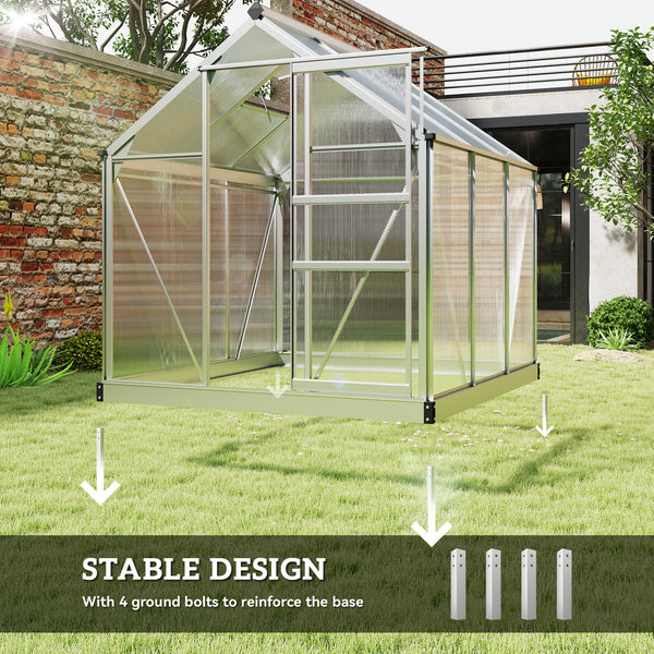 6' x 6' x 6.6' Polycarbonate Greenhouse, Walk-In Green House Kit Garden, Plants Grow, Galvanized Sheet Aluminum Frame with Rain Gutter, Vent and Sliding Door, Silver