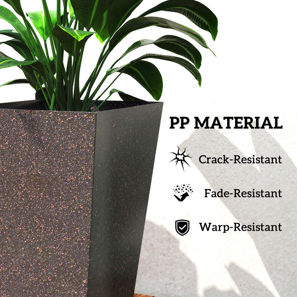 28 Inch Tall Planters for Outdoor Plants, Set of 3 Plastic Flower Pots with Marble Finish and Drainage Holes, Stackable Tapered Large Planters for Indoor Plants, Front Porch Decor, Brown