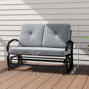 Outdoor Glider Bench, 2-Person Patio Rocker Loveseat with Tufted Cushions, Steel Frame for Porch, Garden Backyard, Gray
