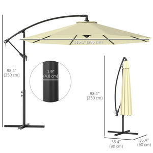 10' Deluxe Patio Umbrella, Outdoor Market Parasol, Banana Hanging Offset Sunshade with Crank, Cross Base, Beige