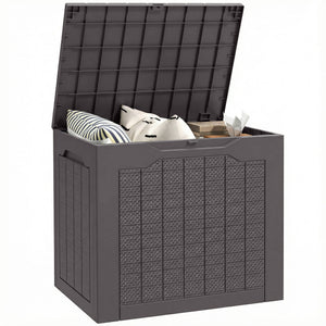 93L Plastic Garden Storage Box, Outdoor Storage Box with Handles, Waterproof Outdoor Storage Container for Garden Tools and Accessories, Brown