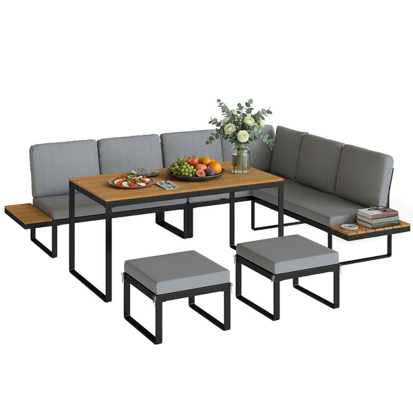 6-Piece Garden Corner Sofa Set with Cushions, 6-8 Seater Aluminium Garden Furniture Set with Coffee Table, Patio Sectional Conservatory Furniture for Patio & Terrace, Grey