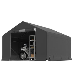 10' x 10' Portable Shed, Waterproof Bike Tent with Roll-up Zipper Door, Reinforced Galvanised Metal Frame, Outdoor Storage Shed for Bike Motorcycle Garden Tool, Dark Grey
