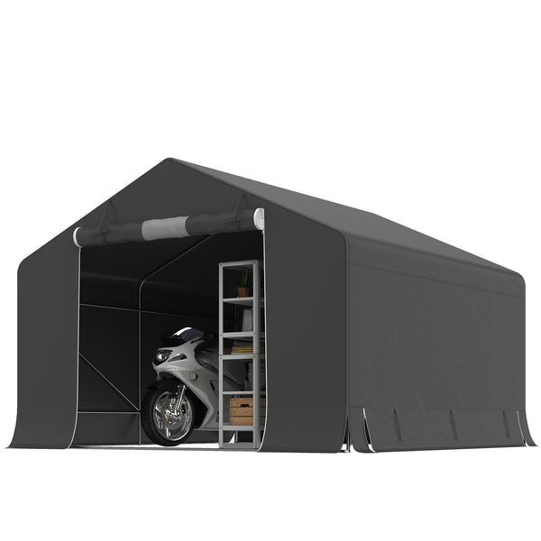10' x 10' Portable Shed, Waterproof Bike Tent with Roll-up Zipper Door, Reinforced Galvanised Metal Frame, Outdoor Storage Shed for Bike Motorcycle Garden Tool, Dark Grey