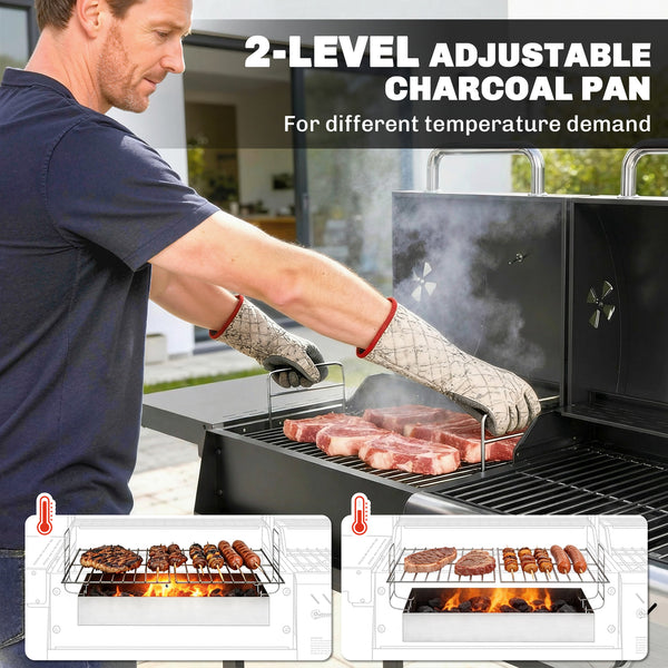 Dual Fuel BBQ Grill, Charcoal and 2+1 Gas Burner Barbecue Grill with Wheels, Warming Rack, Shelves, Thermometer, Bottle Opener, Outdoor Barbeque for Backyard Patio, Black