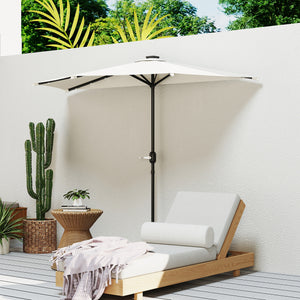 Outsunny Half Umbrella Outdoor Patio Umbrella, UPF 30+ Small Balcony Umbrella, Vented Half Patio Umbrella with Crank 8 Ribs, Tiltable Porch Umbrella for Garden Deck Poolside, Cream White