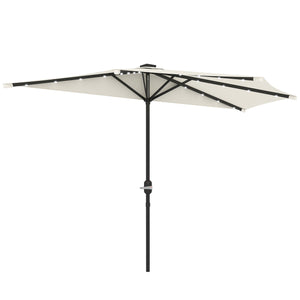 Outsunny Half Umbrella Outdoor Patio Umbrella, UPF 30+ Small Balcony Umbrella, Vented Half Patio Umbrella with Crank 8 Ribs, Tiltable Porch Umbrella for Garden Deck Poolside, Cream White