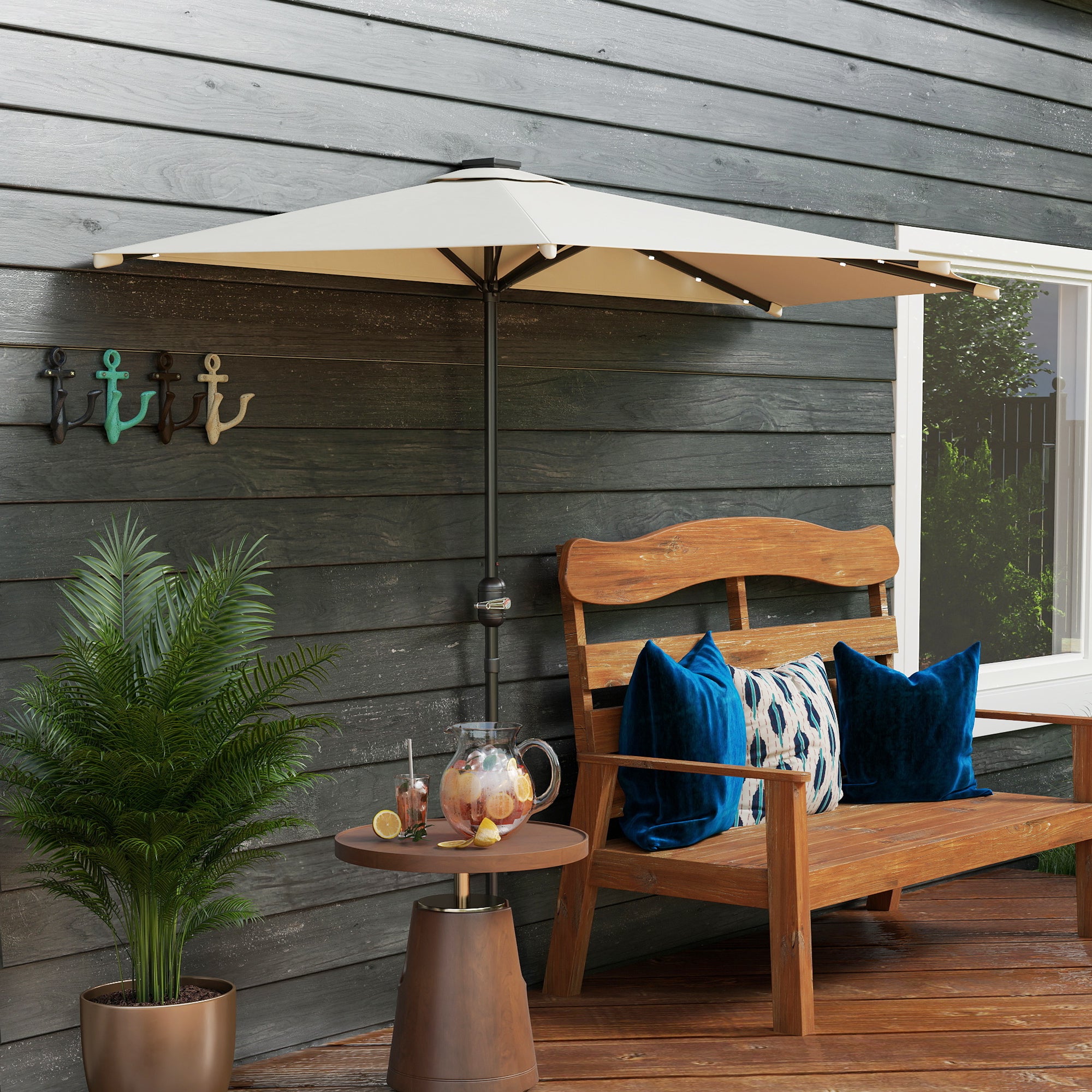 half umbrella for patio Outsunny UPF 30 Vented Half Patio Umbrella with Crank & Tilt, Cream White