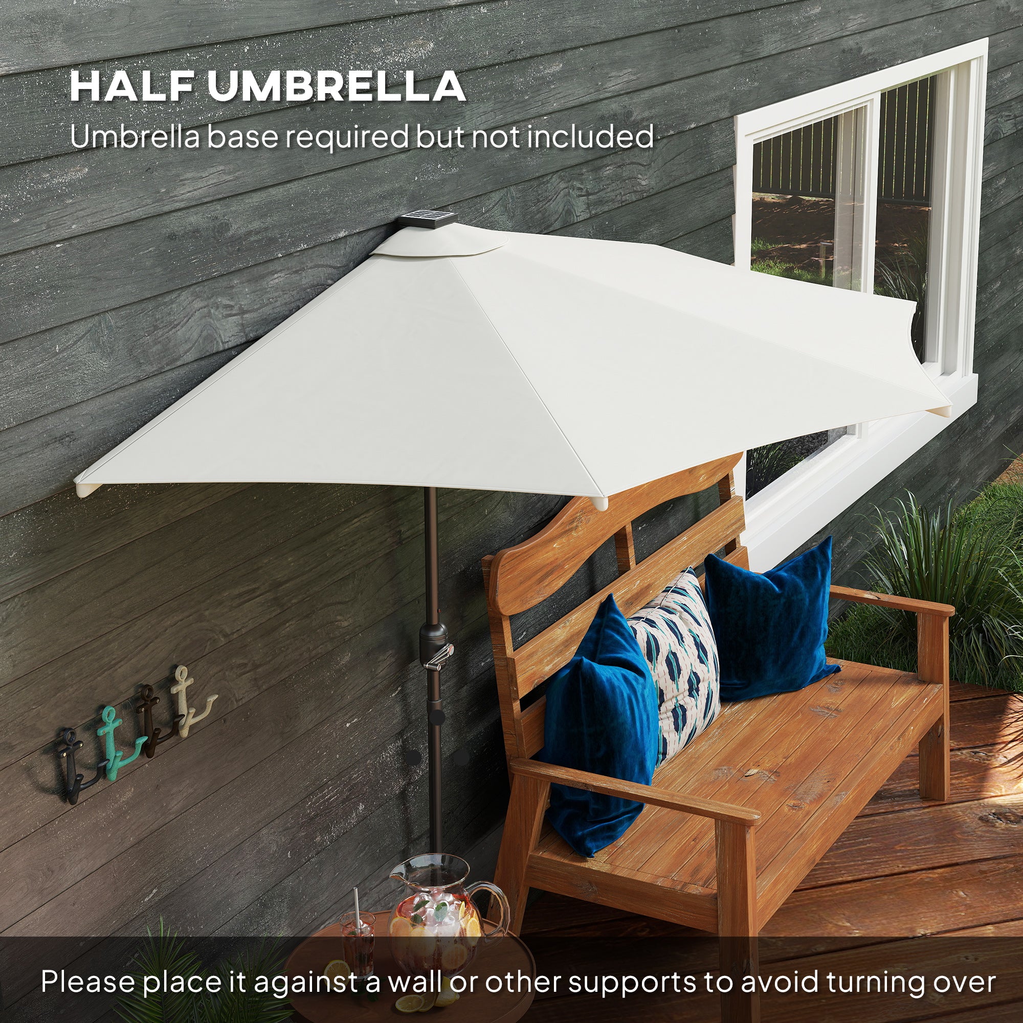 half patio umbrella base Outsunny UPF 30 Vented Half Patio Umbrella with Crank & Tilt, Cream White