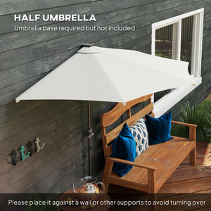 Outsunny Half Umbrella Outdoor Patio Umbrella, UPF 30+ Small Balcony Umbrella, Vented Half Patio Umbrella with Crank 8 Ribs, Tiltable Porch Umbrella for Garden Deck Poolside, Cream White