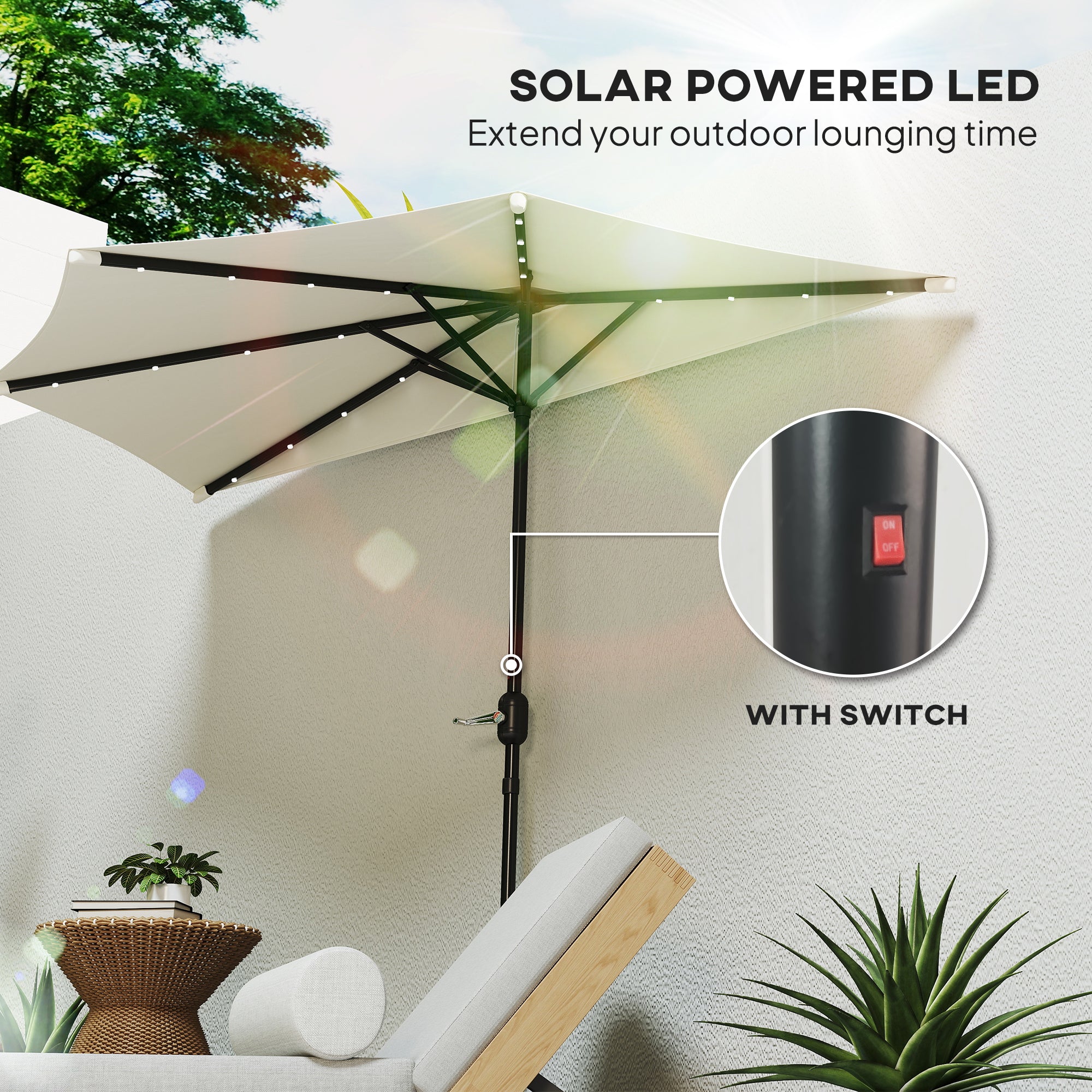 Outsunny UPF 30 Vented Half Patio Umbrella with Crank & Tilt, Cream White Outsunny UPF 30 Vented Half Patio Umbrella with Crank & Tilt, Cream White