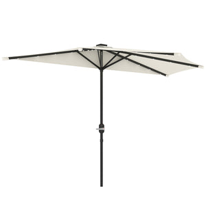 Outsunny Half Umbrella Outdoor Patio Umbrella, UPF 30+ Small Balcony Umbrella, Vented Half Patio Umbrella with Crank 8 Ribs, Tiltable Porch Umbrella for Garden Deck Poolside, Cream White