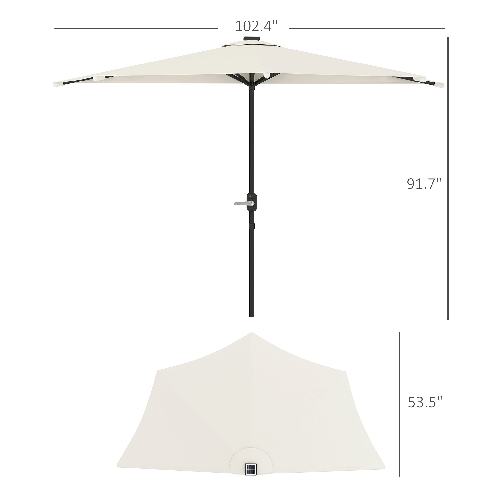 Outsunny UPF 30 Vented Half Patio Umbrella with Crank & Tilt, Cream White Outsunny UPF 30 Vented Half Patio Umbrella with Crank & Tilt, Cream White