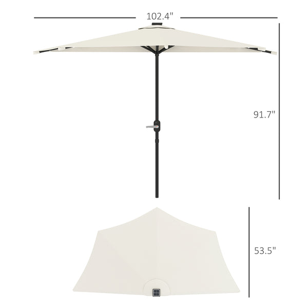 Outsunny Half Umbrella Outdoor Patio Umbrella, UPF 30+ Small Balcony Umbrella, Vented Half Patio Umbrella with Crank 8 Ribs, Tiltable Porch Umbrella for Garden Deck Poolside, Cream White