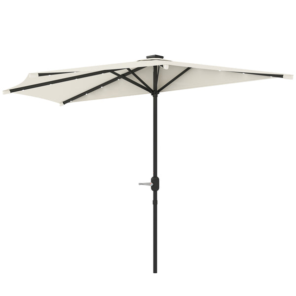 Outsunny Half Umbrella Outdoor Patio Umbrella, UPF 30+ Small Balcony Umbrella, Vented Half Patio Umbrella with Crank 8 Ribs, Tiltable Porch Umbrella for Garden Deck Poolside, Cream White