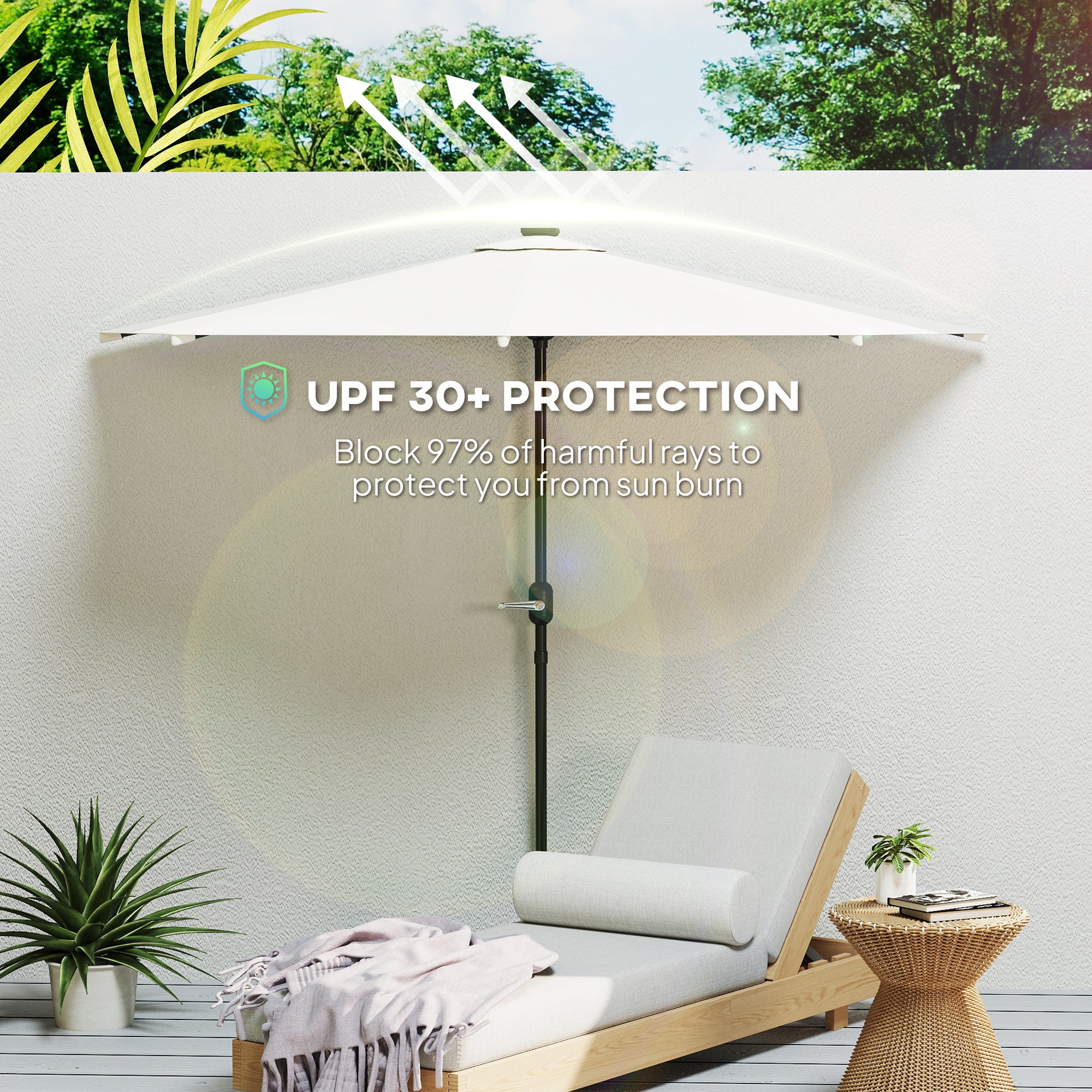 Outsunny UPF 30 Vented Half Patio Umbrella with Crank & Tilt, Cream White Outsunny UPF 30 Vented Half Patio Umbrella with Crank & Tilt, Cream White