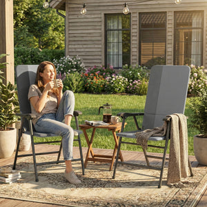 Folding Patio Chairs Set of 2, Padded High Back Folding Lawn Chairs with Armrests, 600D Oxford Fabric, Portable Outdoor Camping Chair Set for Deck, Garden, Backyard, Light Gray