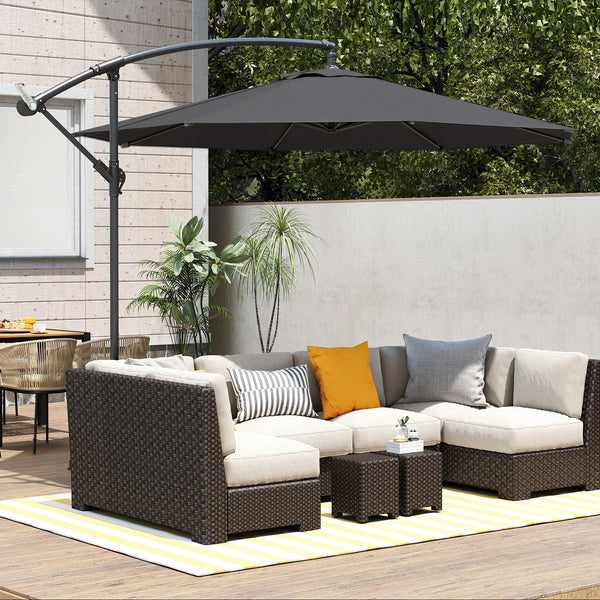 3(m) Garden Banana Parasol Hanging Cantilever Umbrella with Crank Handle, 8 Ribs and Cross Base for Outdoor, Sun Shade, Black