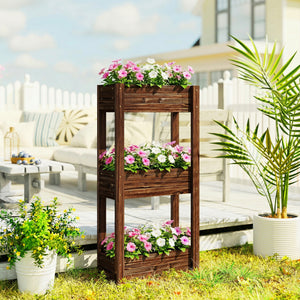 3-Tier Wooden Raised Planter, Raised Garden Bed on Legs with Drainage Holes and Bed Liner, Outdoor Elevated Garden Planter for Vegetables, Herbs, Flowers, 60 x 25 x 120 cm