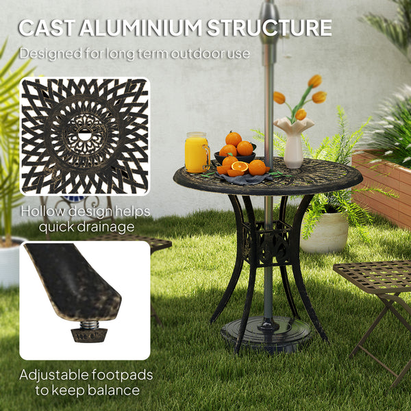 78 cm Round Garden Dining Table with Parasol Hole Antique Cast Aluminium Outdoor Table Only, Bronze Tone