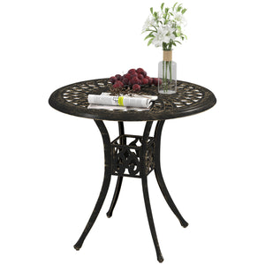 78 cm Round Garden Dining Table with Parasol Hole Antique Cast Aluminium Outdoor Table Only, Bronze Tone