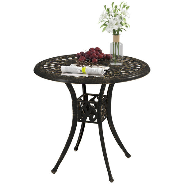 78 cm Round Garden Dining Table with Parasol Hole Antique Cast Aluminium Outdoor Table Only, Bronze Tone